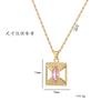 Elegant Female White Pink Blue Zircon Stone Square Skeleton Water Drop Pendant Necklace Gold Color Wedding Jewelry For Women