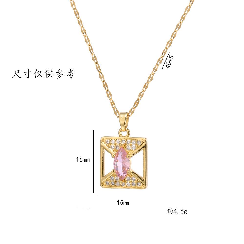 Elegant Female White Pink Blue Zircon Stone Square Skeleton Water Drop Pendant Necklace Gold Color Wedding Jewelry For Women