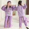 Girls Flannel Pajama Set Cartoon Print Long Sleeve Sleepwear Kids 8 Years Winter Home Outfit