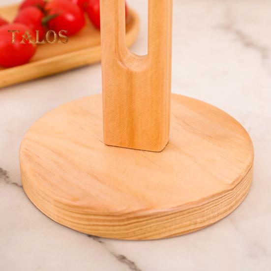 Wooden Paper Towel Holder with Stable Base Non-Slip Design Easy Setup Kitchen Roll Paper Holder Storage Rack