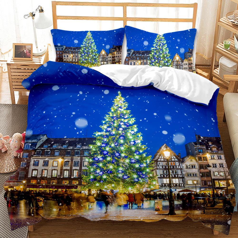 Christmas Day Quilt Cover Three-Piece 3D Digital Abrasive Printing Bedding Gift