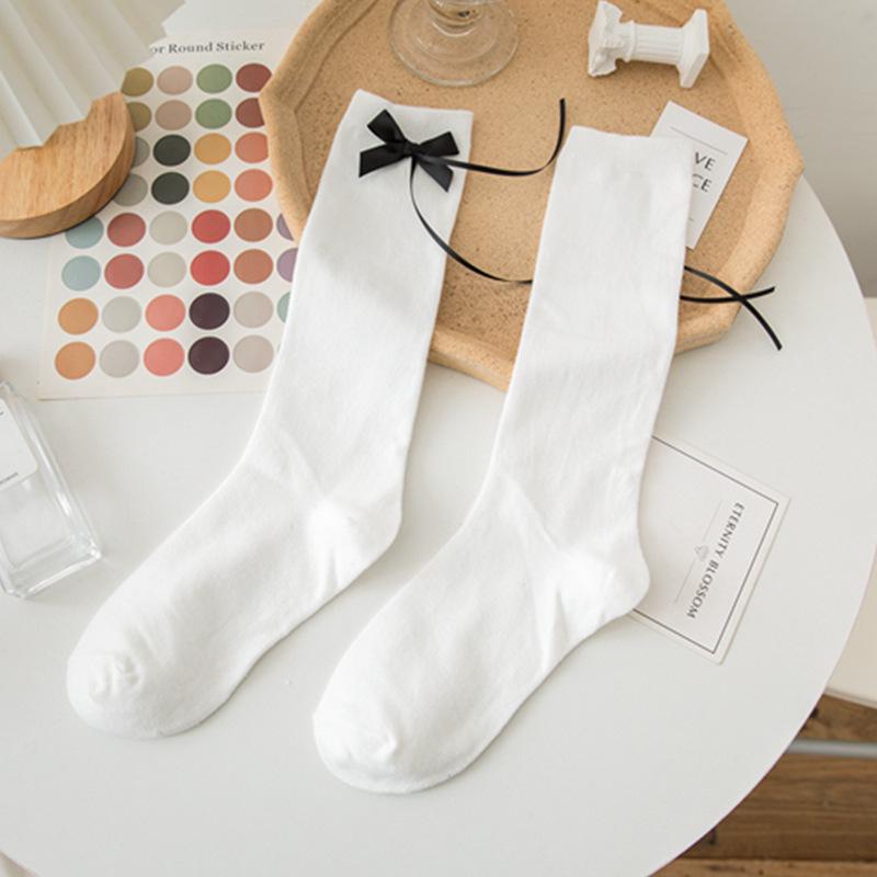 Xianuo 2024 Women s Lolita Bow Long Calf Socks One Size белый