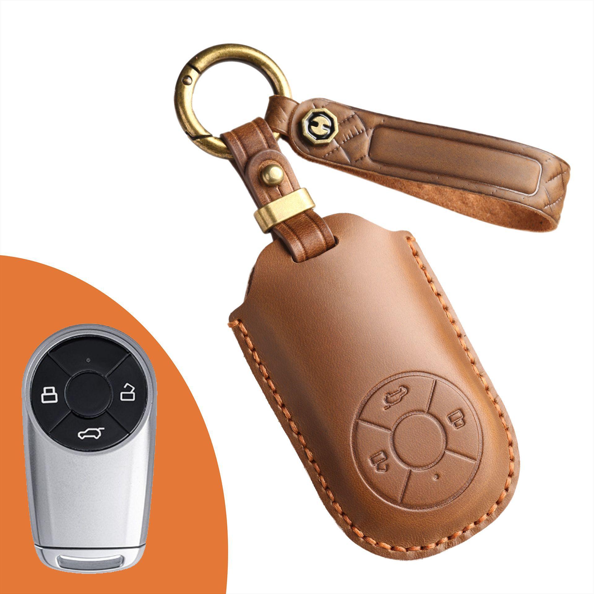 

The new retro key cover is suitable for the Great Wall Euler Good Cat car key bag, handmade leather protective case buckle. коричневый