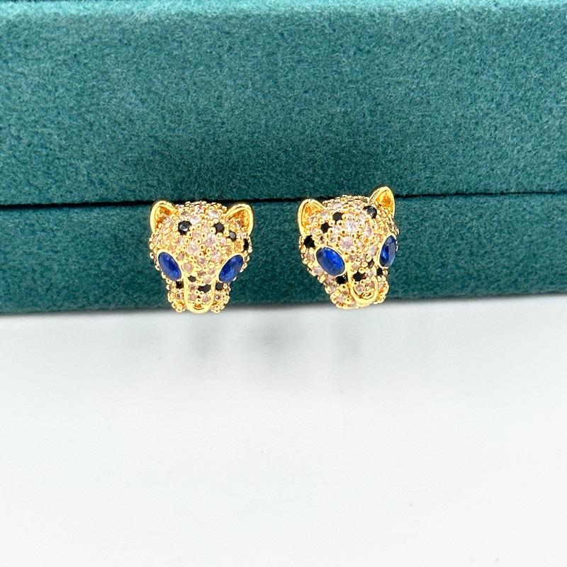 Fashion Light Luxury Earrings, Simple Temperament Design, Golden Leopard Zircon Stud Earrings, High Sense