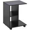 C-Shape End Table Unique Storage Unit W/ 2 Shelves 4 Wheels Freestanding Home Furniture Cabinet Square Black
