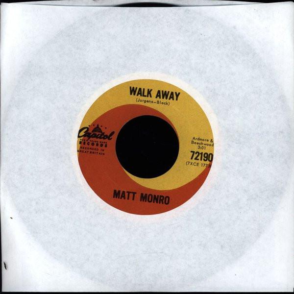 

7-дюймовая пластинка МАТТ МОНРО Walk Away 72190 Capitol Records 1964 Канада Поп Б/у