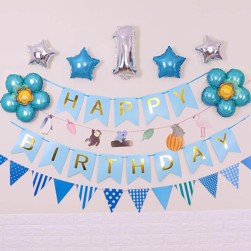 Fishtail Flag Happy Birthday Birthday Letter Pull Flag Children'S First Birthday Decoration Arrangement Pull Strip