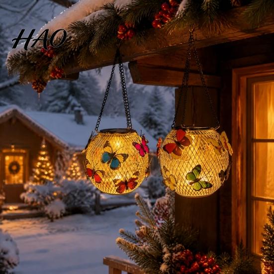 Housewarming Gifts for Home Solar Butterfly Hanging Lantern, Iron Wire 3D Garden Light with Patio Lighting Warm Glow, Waterproof Outdoor Yard