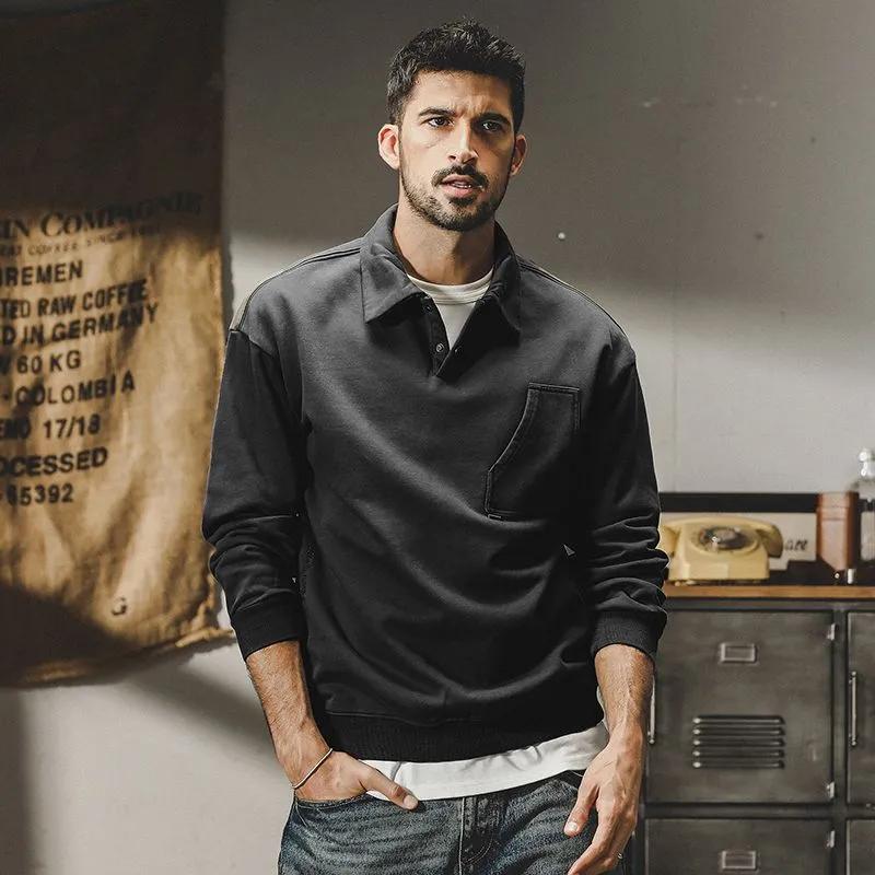 Men's Vintage Long-Sleeve Polo Shirt New Spring Autumn Style Loose Fashion Versatile Collared Sweatshirt