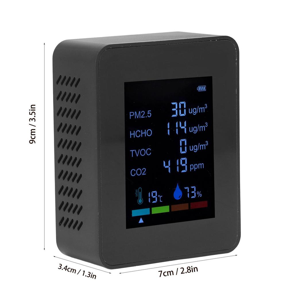 Multifunctional 6 in 1 CO2 Meter   Quality Monitor Temperature PM2.5 TVOC HCHO Detector USB Charging