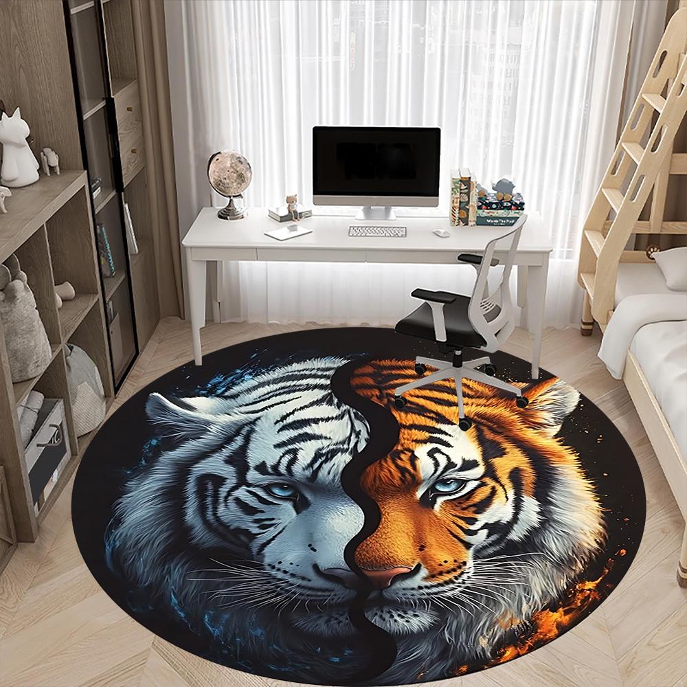 1pc Tiger Yin Yang Carpet, Round Non Slip Durable Large Size Office Carpet, Suitable for Office