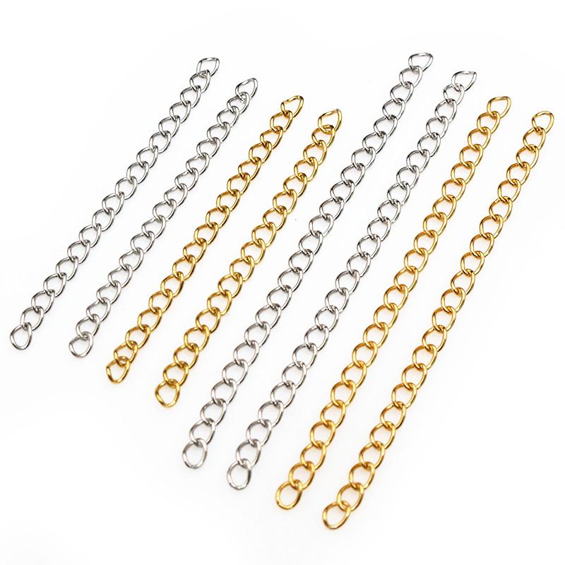 50pcs 4x3mm 5/7cm Stainless steel Gold Bulk Necklace Extension Chain Tail Extender Bracelet Chains For Jewelry Making Findings