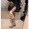 Spice girl tugs cool commuter versatile suede western cowboy boots new comfortable thick heel tall stacking boots