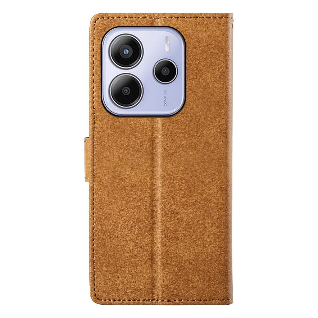 For Xiaomi Redmi Note 14 4G (164.84mm) Case Stand Wallet Calf Texture PU Leather Flip Phone Cover with Wrist Strap