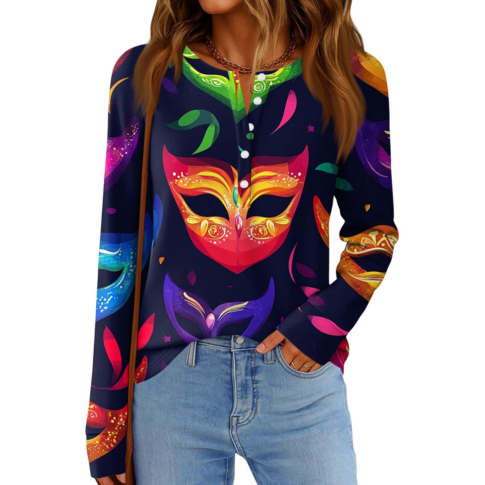 

Женская модная свободная повседневная блузка с длинным рукавом и карнавальным принтом S чёрный