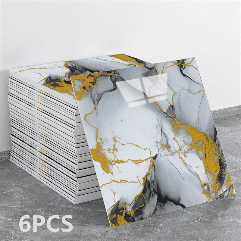6PCS Ceramic-Look Wallpaper Self-Adhesive Waterproof Moisture-Resistant Wallpaper Exquisite Wallpaper for Living Room, Kitchen, Bathroom