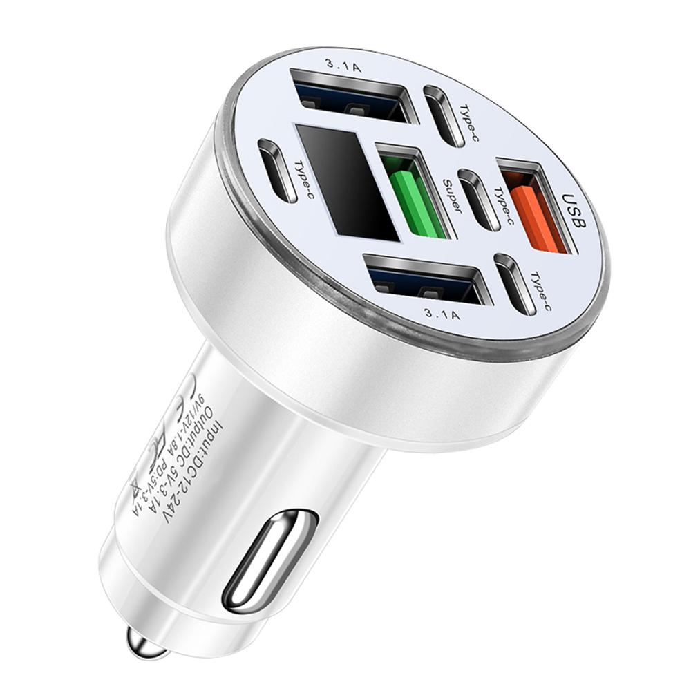 Car Charger 66W 8 Ports Fast Charging PD QC3.0 4 USB 4 C Car Phone Charger Adapter With Voltage For iPhone Samsung Huawei Xiaomi