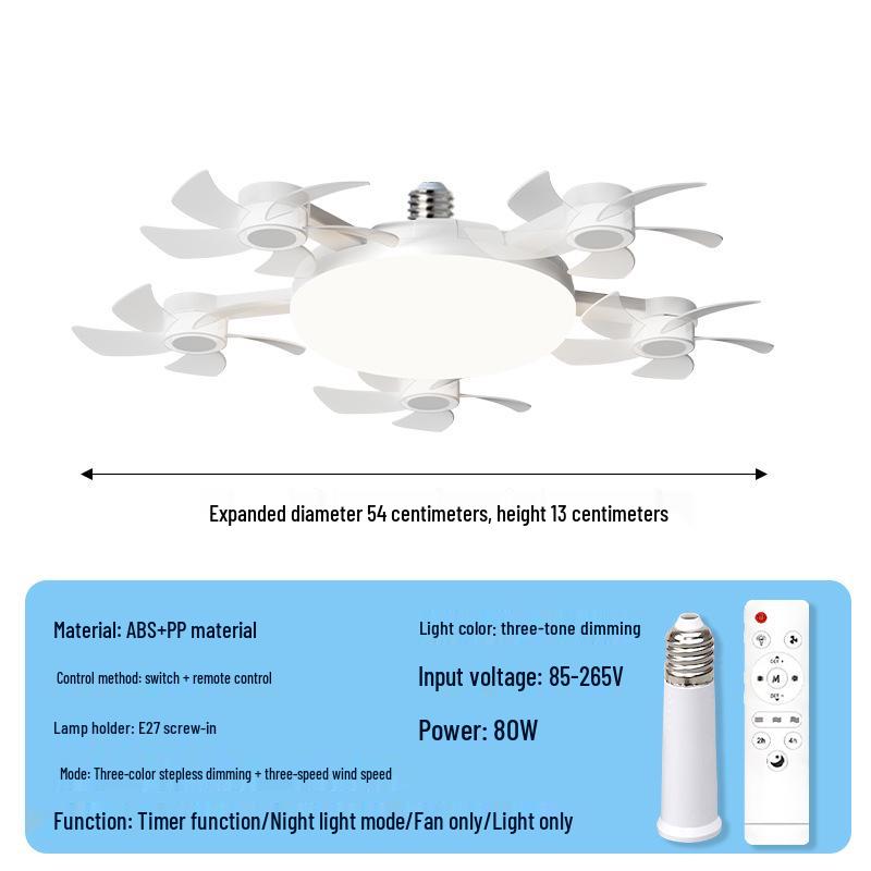 LED Fan Light E27 Base: Silent, Multi-Functional 5-Head Drone Model for Living Room & Bedroom