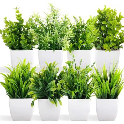 Artificial Plastic Eucalyptus Plants Small Indoor Potted Houseplants, Small Faux Plants for Home Decor Bathroom Office Farmhouse (Set 8)