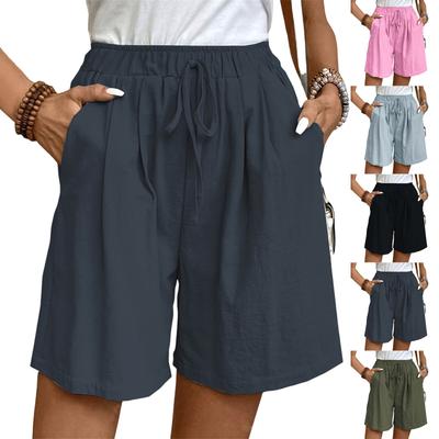 Moda Feminina Cor Sólida Casual Cordão Elástico Cintura Calças de Praia Calções Diários para Casa Com Bolso