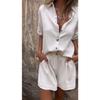 Summer Women's Fashion Elegant Shorts Short Sleeve Two-Piece Set Casual Commuter Loose Button Shirt Tops And Shorts Set