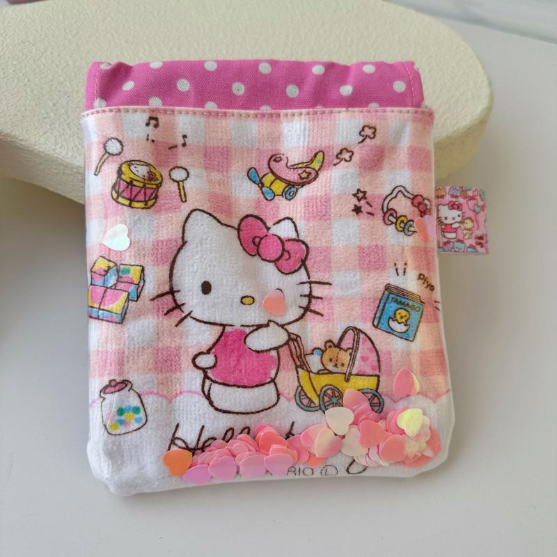 Cute Cartoon Quicksand Kt Cat Cosmetic Bag Portable Sanitary Napkin Storage Bag Lovely Lipstick Bags Travel Toiletry Bags