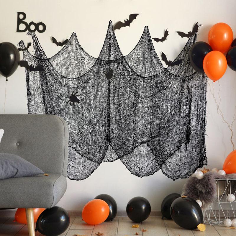 2/4m Horror Halloween Decoration Black Gauze Artificial Spider Web For Haunted House Halloween Party Home Decor Scary Scene Prop