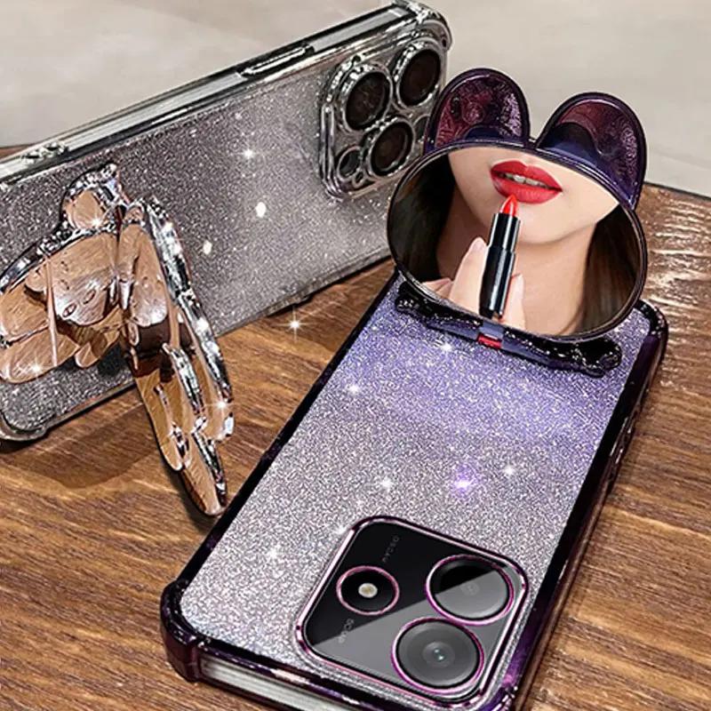 Modische Armbänder Vier Ecken Anti-Fall Hülle für OPPO Realme 14 Pro Plus 13 Plus + 12 Pro C75 Make-up Spiegel Halter Handyhülle