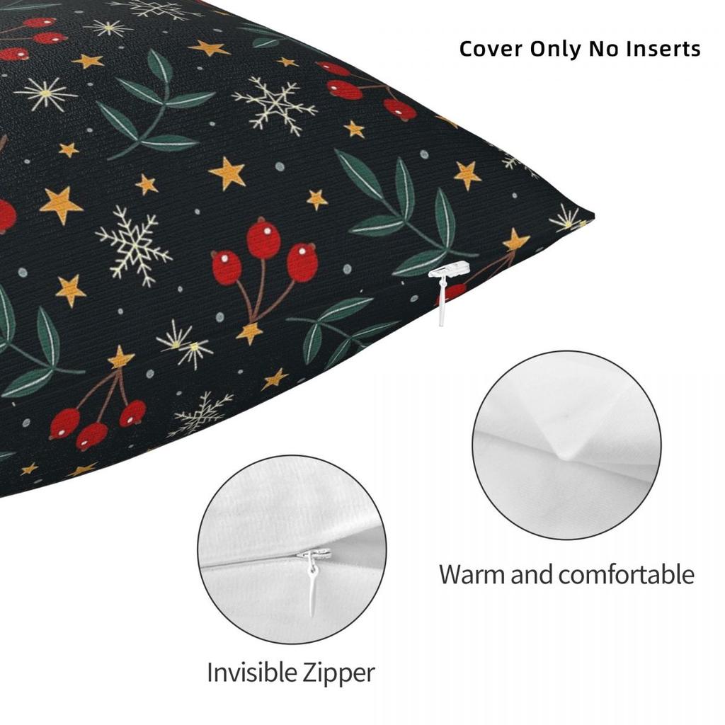 Winter Magic Snowflakes Berry Square Pillowcase Polyester Linen Velvet Creative Decorative Throw Pillow Case Sofa Cover 45X45
