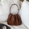 Retro leopard print bag pleated autumn and winter new suede shoulder bag women's side zipper niche design handbag