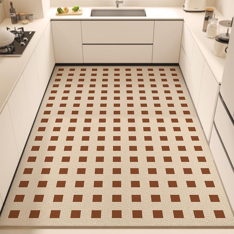 Kitchen Floor Mat Pvc Waterproof Leather Chessboard Pattern Carpet Non-slip Oil-proof Special Mats Large Area Rug Easy To Clean