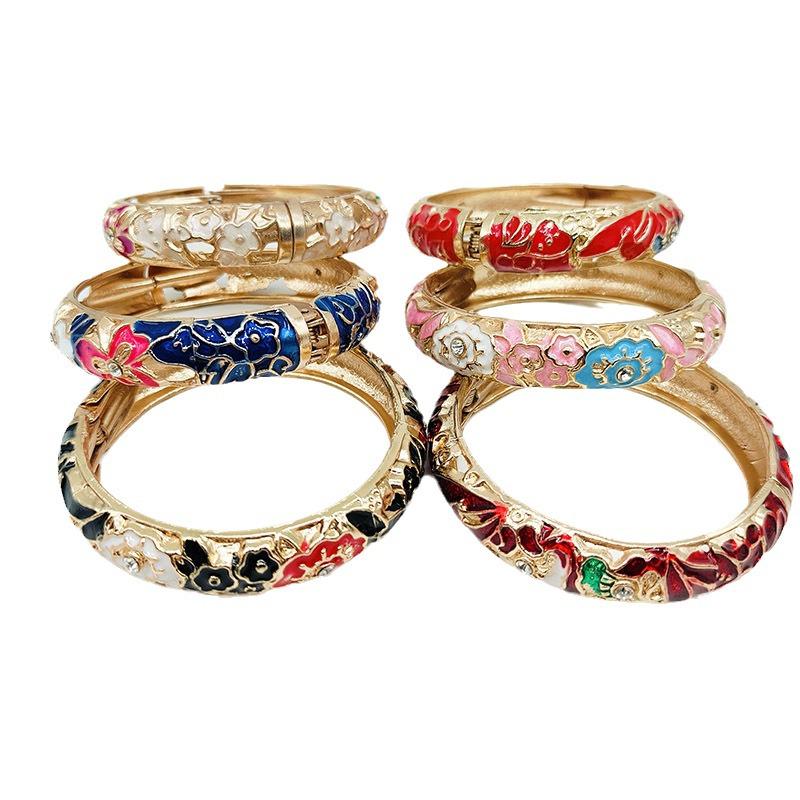 Bracciale da Donna in Cloisonné Antico di Pechino con Design Aperto e Finitura Elettroplaccata a Goccia d'Olio