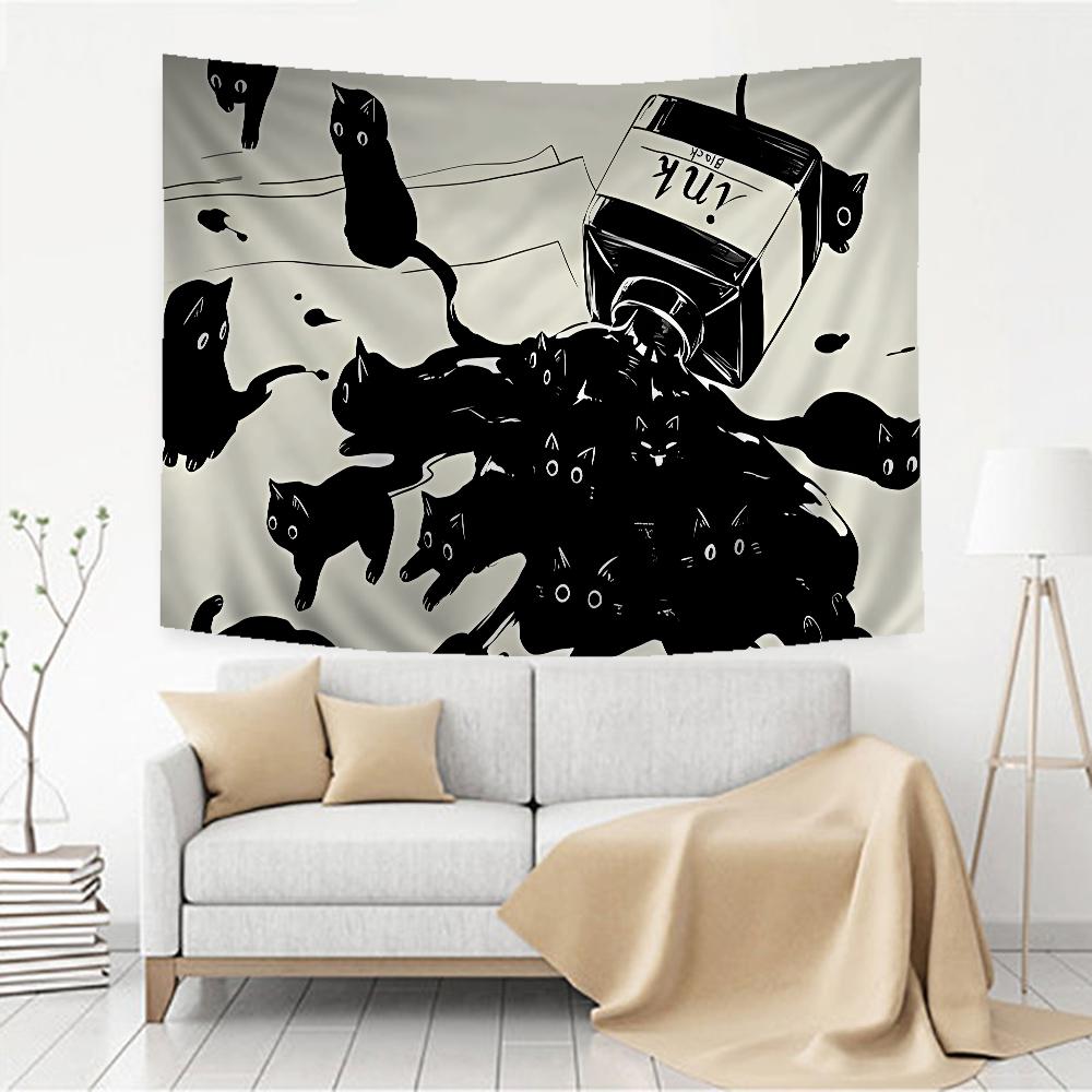

VIKAMA Nordic Style Black Cat Tapestry Living Room And Bedroom Sofa Backdrop Wall Decoration Tapestry Home Room Decoration 74x94cm(29x37in)
