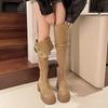 Fashion 2025 Autumn Fashion Suede Wear Thick-heels Women's The Knee Boot Retro Anti Slip Outdoor Knight Ladies Boots