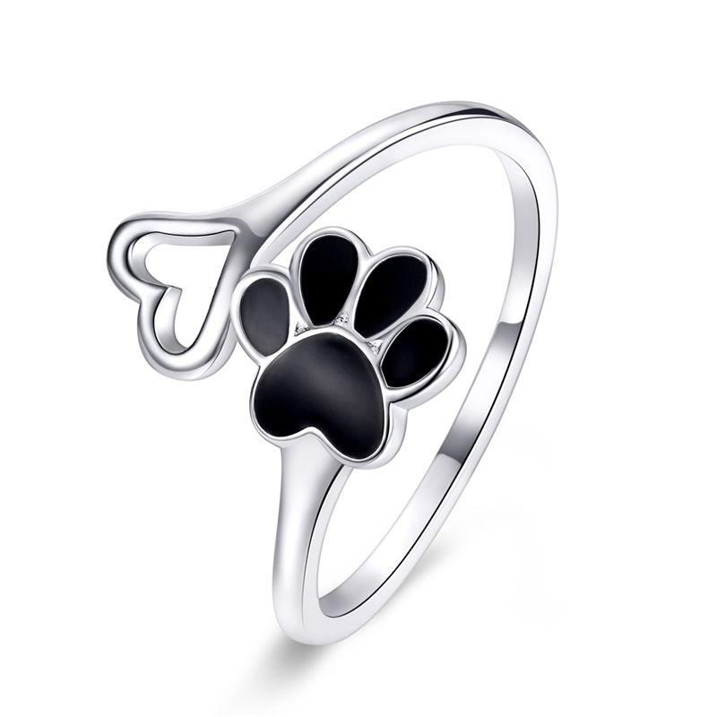 925 Silver Cat Pet Adjustable Rings For Women Animal Dog Open Ring Family Daughter Birthday Jewelry Girl Gift
