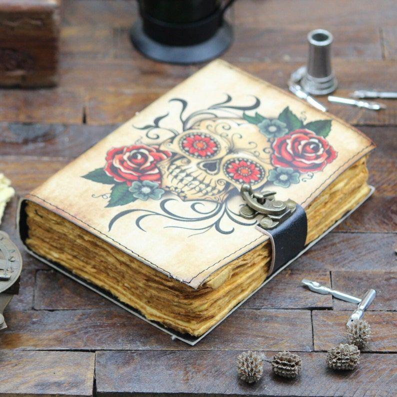 Skull Printed Leather Journal  Vintage Leather Diary It Boasts 200 Premium Deckle-edged Pages