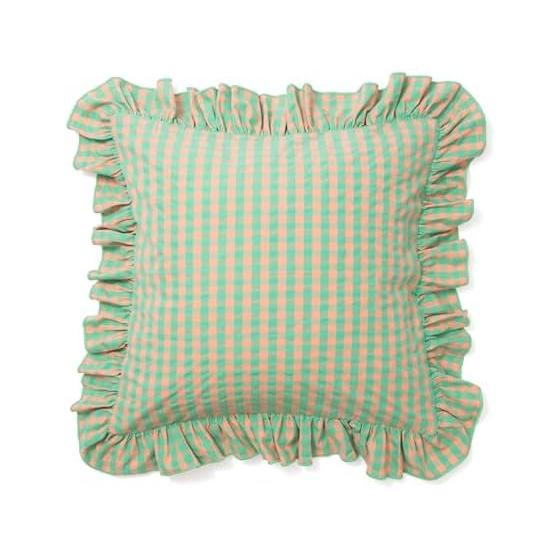 Francfranc Frill Check Cushion Cover 45cm x 45cm Green x Orange (A-053)