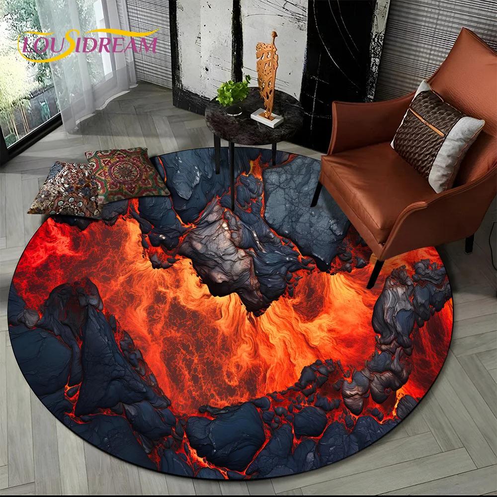 Latest 3D Illusion Volcano Lava Magma Round Carpet Rug for Living Room Bedroom Sofa Decor,Kids Area Rug Non-slip Floor Mat Gift