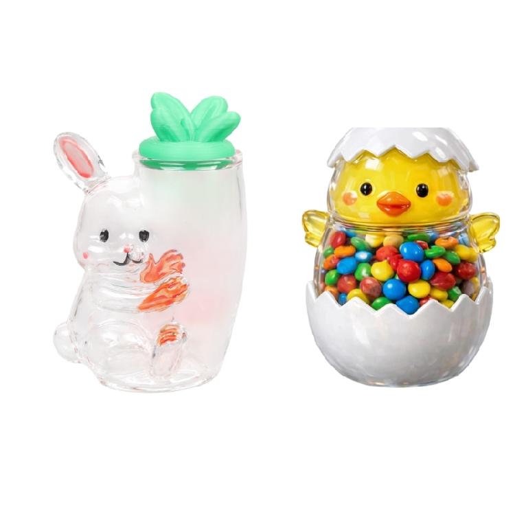 Artistic Glass Storage Jar With Festives Easter Themes Rabbit Eggs Chick Shape Candy Container For Snacks And Home Decors