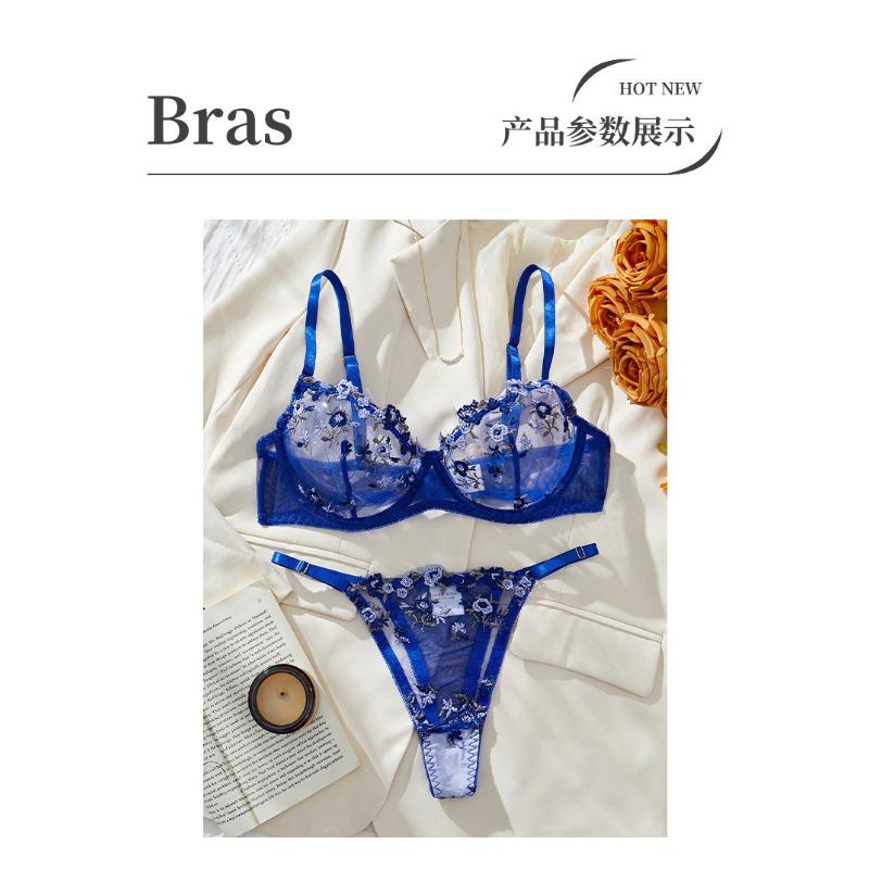 New Flower Embroidered Bra Underwear Pure Desire Mesh Seduction Sexy Lingerie Set