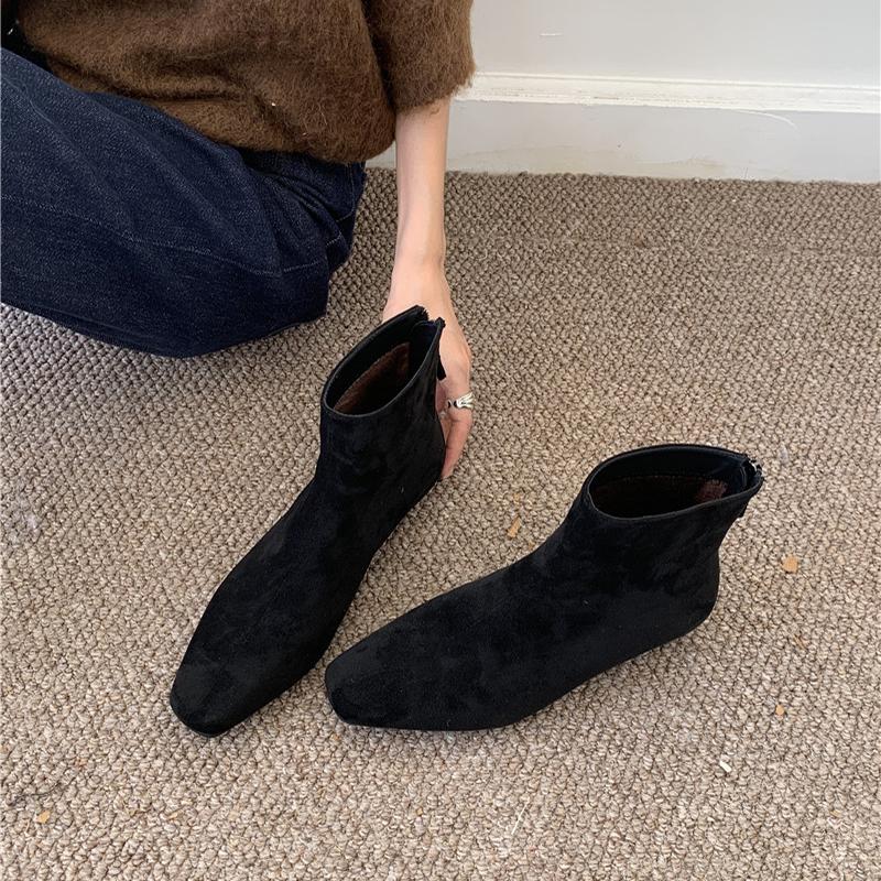 Vintage Suede Woman Stretch Slim Short Boot Casual Low Heel Shoes Autumn Ladies Party Mordern Ankle Shoes