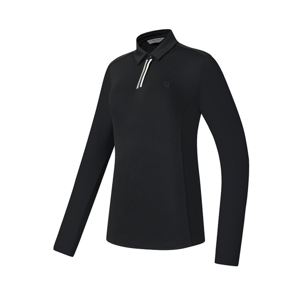 FILA Classic Minimalist Comfortable Versatile Knitted Long Sleeve Polo Shirt Women tops Deep-Black A11W615203FBK