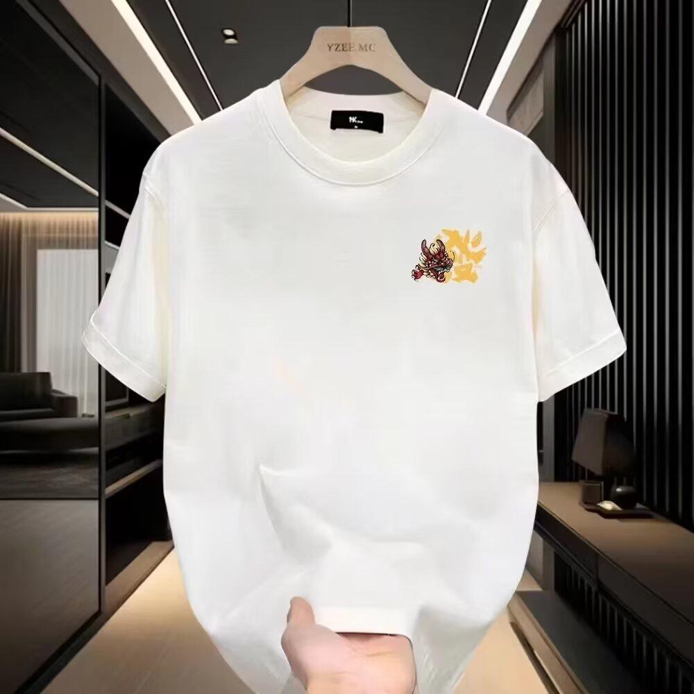 Summer 2025 New National Trend Heavyweight Casual Loose Printed Short Sleeve T-Shirt Men's Half Sleeve Men's Trendy Brand Top