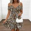 Women Adjustable Sling Dress Plus Size Peony Printed Flowy Summer Vacation Gown