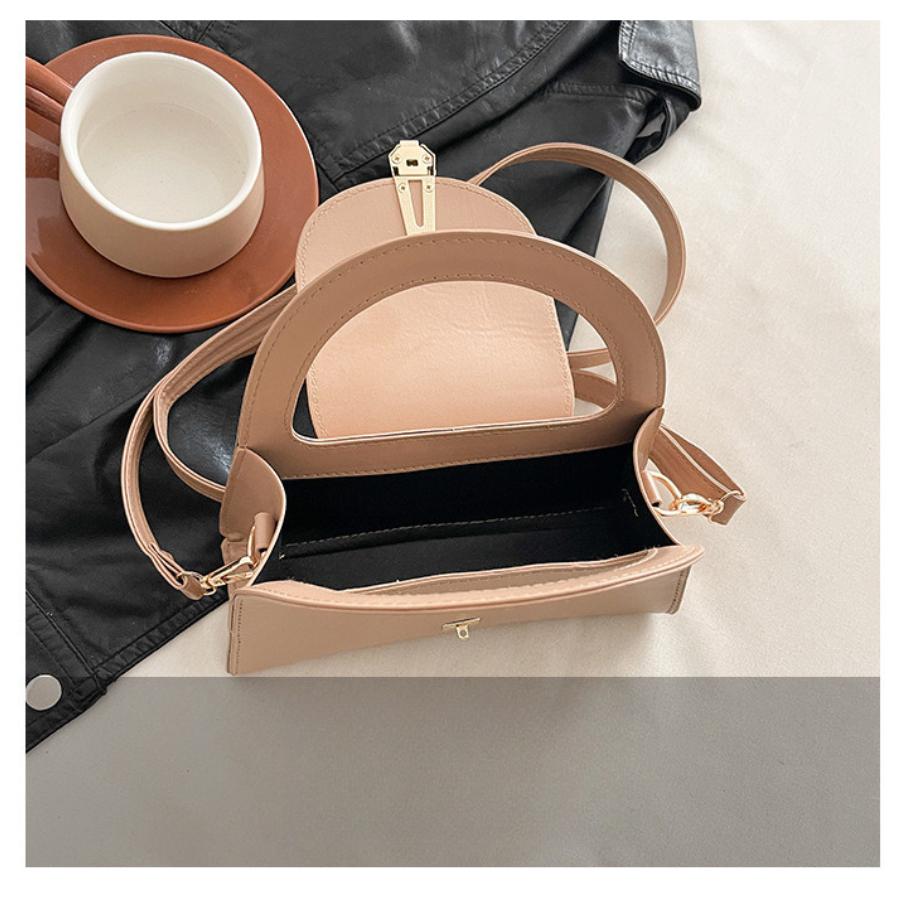 Chic Solid Color Faux Leather Shoulder Bag, Women's Semi Circle Handbag with Snap Lock, Trendy Commute Crossbody Purse CLE