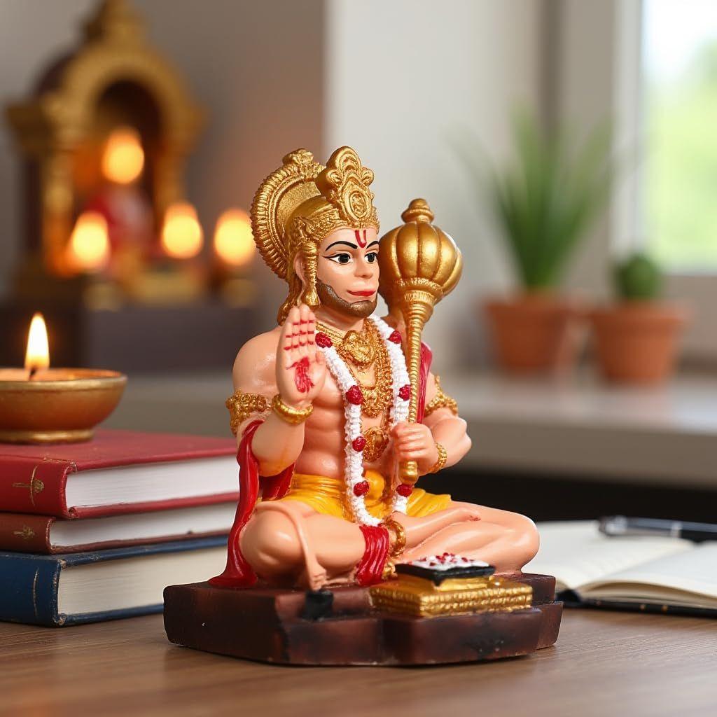 Murti de Hanuman Ji para Painel de Carro, Ídolo para Pooja em Casa com Hanuman Chalisa para Proteção contra Energia Negativa, Boa Sorte e Sucesso