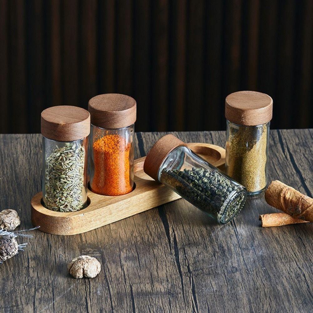 4PCS Moisture-proof Glass Seasoning Jars Transparent Salt Seasoning Organizer Seasoning Container