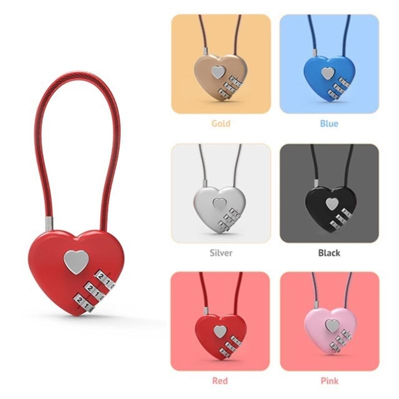 Zinc Alloy Wire Rope Password Lock Mini Love Heart Shape Password Padlock Travel Luggage Package Password Lock