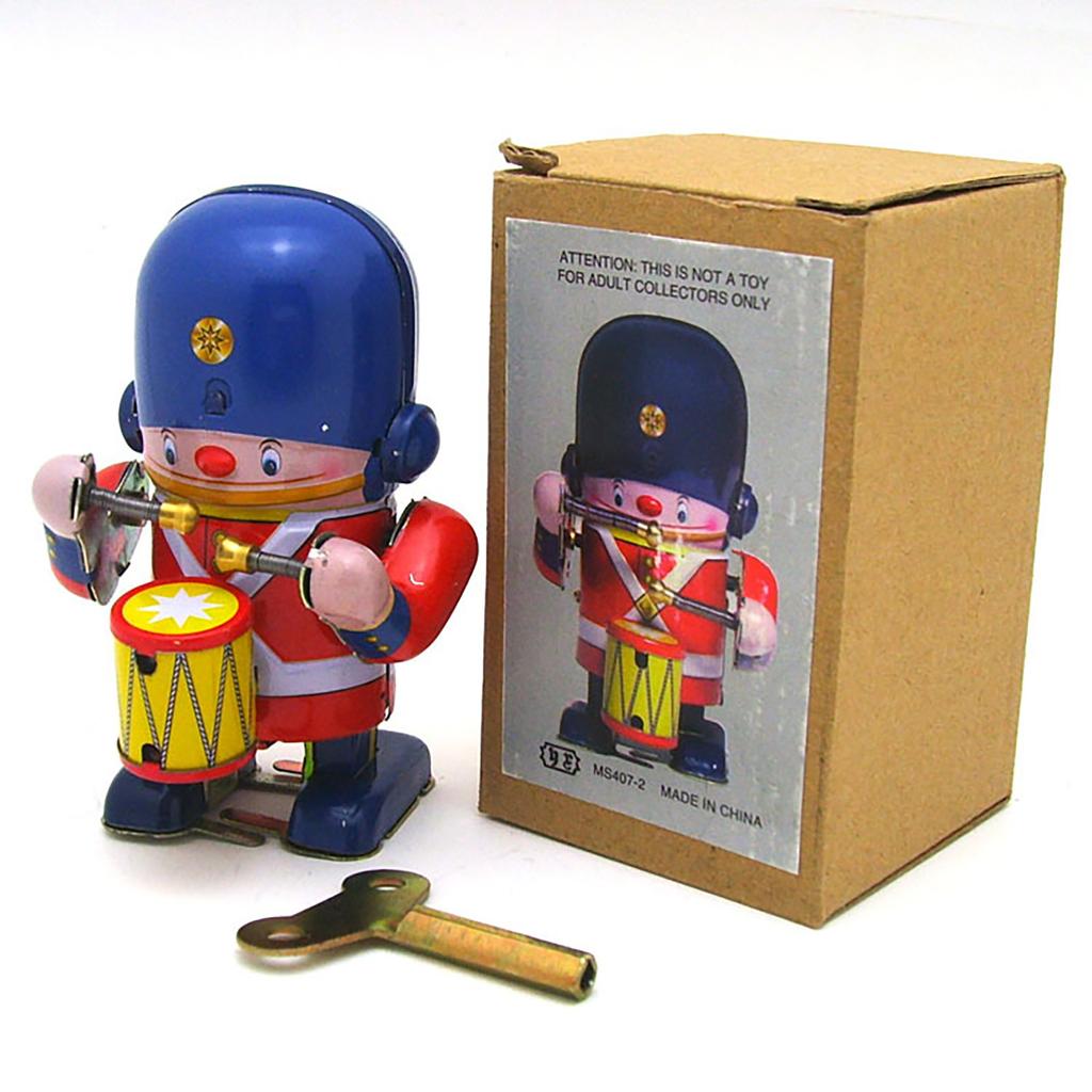 Toy Tinplate Clockwork Toy Walking Drummer Soldier Retro Easter Vintage Wind- Up Toy Kids Novelty Metal Tin Supplies
