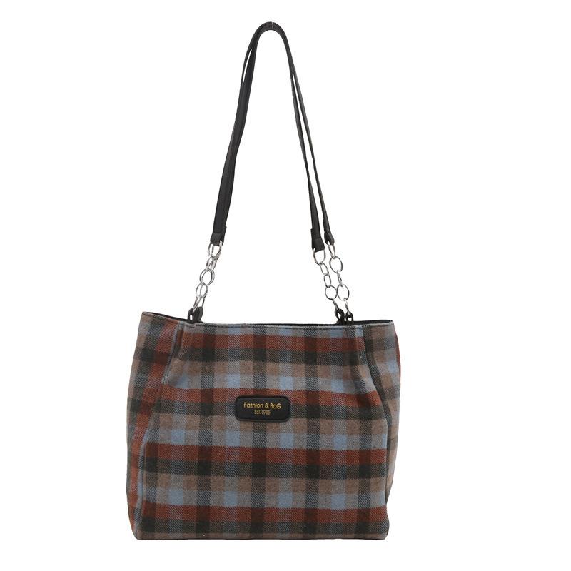 Casual Niche Woolen Plaid Bag Women's 2025 New Autumn and Winter Versatile Messenger Bag Fashion Shoulder Tote Bag